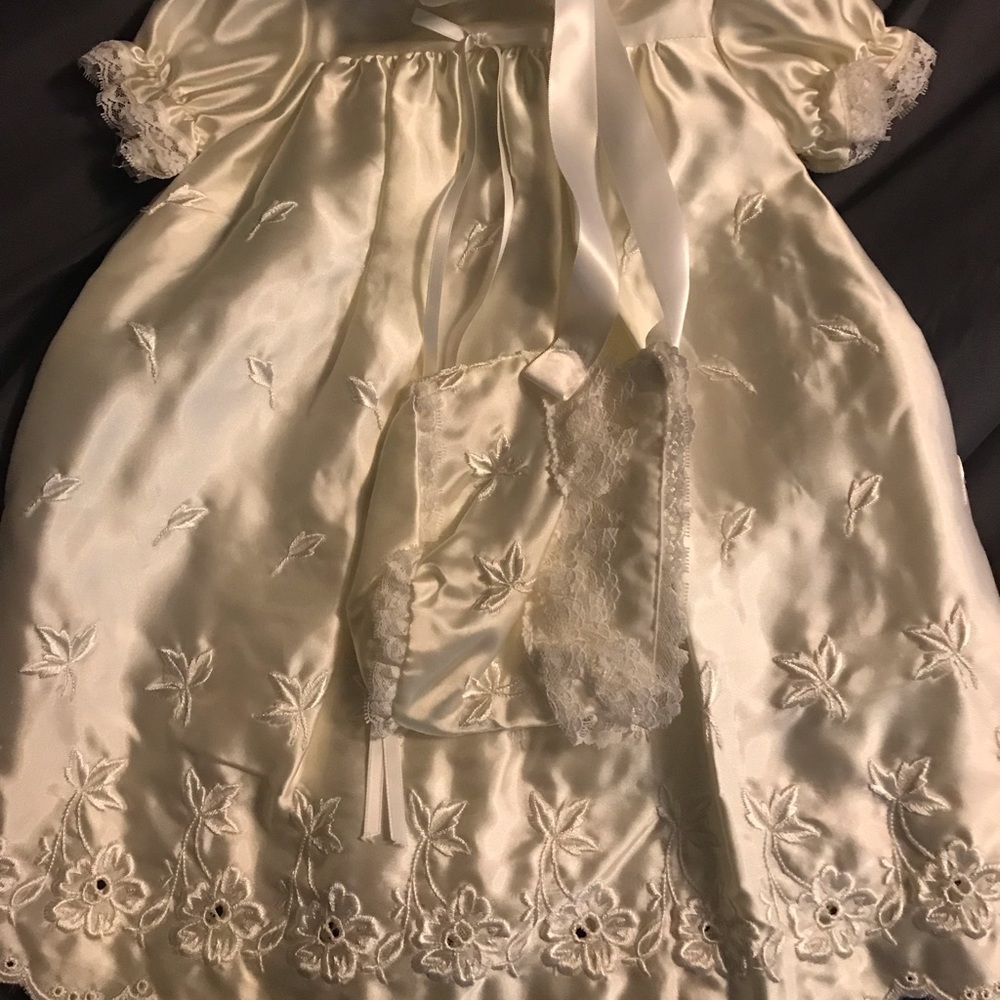 Infants baptism gown with matching cap and shoes